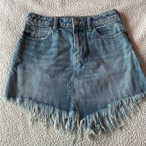 Free People Frayed Denim Mini Skirt